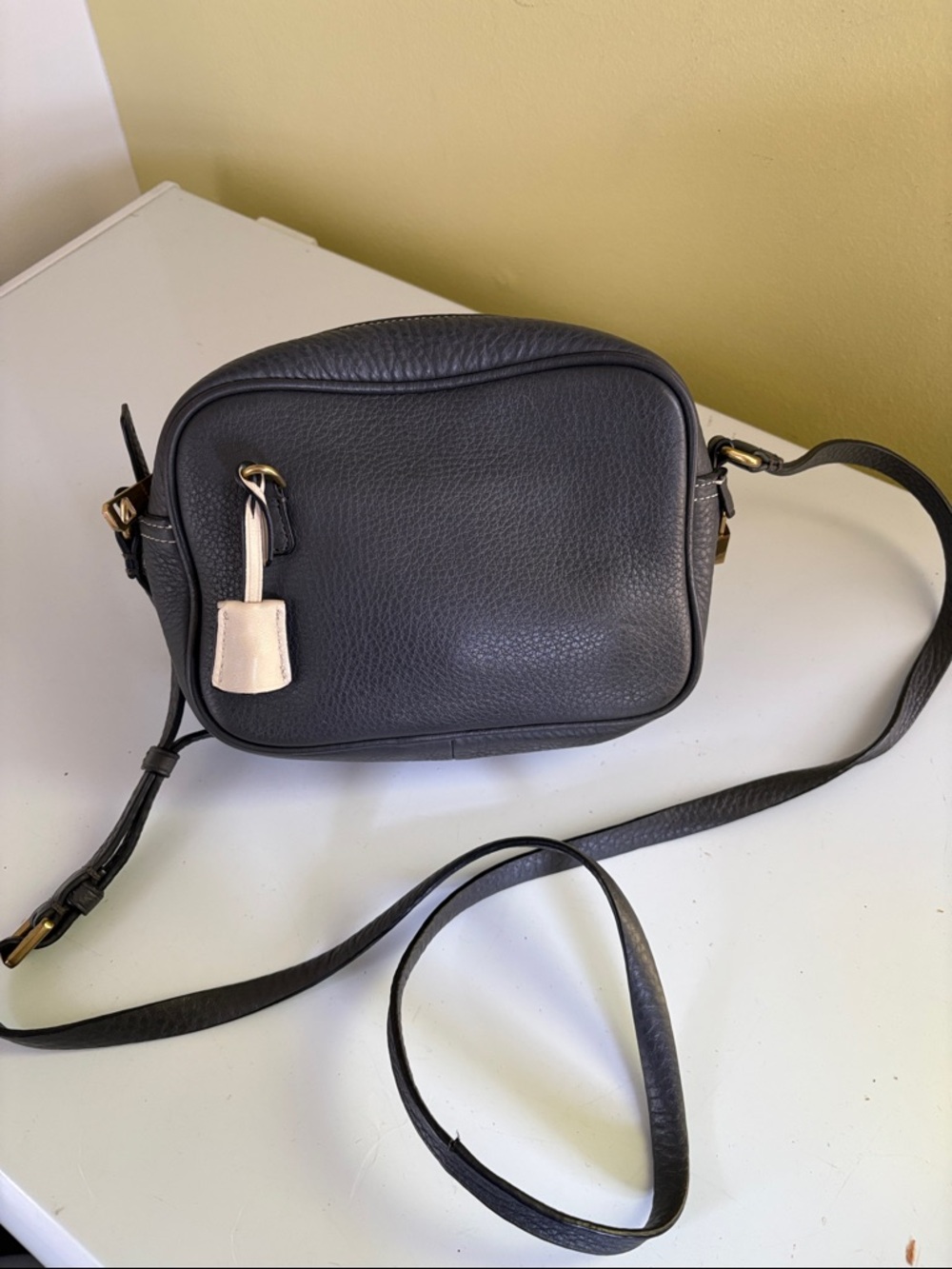 J. Crew Gray Textured Leather Locking Shoulder Crossbody Bag 23-27โ